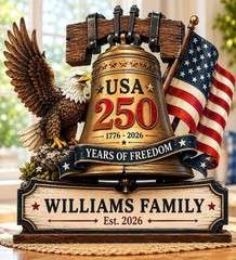America 250th Anniversary Wooden Block Decoration, 1776-2026 Patriotic