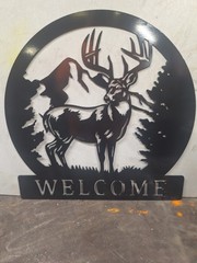 Metal Welcome Sign Buck Deer Antlers Hunting Cabin Home Decor Porch Garage