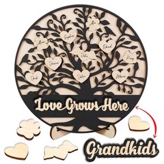 10″ Mothers Day Gift for Mom Grandma Love Grows Here Family Tree Wall Art Woo…
