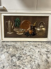 Vintage Unique Kitchen Raised Scene Wall Plaque, Wood frame Hand Colored