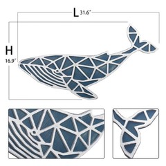 31″ Handcrafted Wooden Nautical Whale 3D Wall Art – Coastal Home Decor