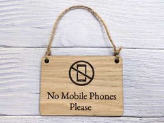 No Mobile Phones Please Wooden Sign – Eco-Friendly Signage, Available in 4 Sizes