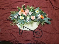 Wheelbarrow Wall Decor with Pink Satin Flowers and Mix Median Color