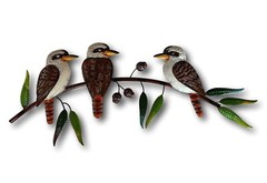 Three Kookaburra s On A Gumtree Branch Wall Art Colourful Handmade Metal Art AUS