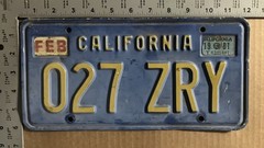 1979 California license plate 027 ZRY Ford Chevy Dodge 21570