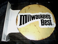 MILWAUKEE’S BEST BEER Double-Sided Imprint Metal Flange Sign #2a – NEW