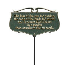 Whitehall Products “The Kiss of The Sun…” Garden Poem Sign, Green/Gold, Alu…