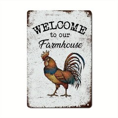Vintage Farmhouse Metal Rooster Wall Decor, Brown, Golden, Blue, Red, White