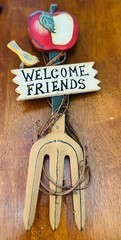 Vintage Rustic Wooden Welcome Friends Wall Sign with Apple and Bird