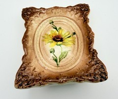 Tabletop Hand Painted Vintage Yellow Daisy Floral Upright Art Miniature Painting