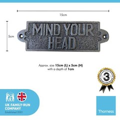 Cast Iron Antique Style MIND YOUR HEAD PLAQUE SIGN