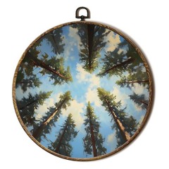 Pine Forest Woodland Round Wall Art Framed, Rustic Forest Landscape Canvas Pr…