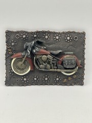 Resin Two Dimensional Vintage Style Motorcycle Wall Art With Hangar Man Cave