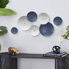 Silver and Blue Wall Decor for Living Room, 7PCS Metal Wall Hanging Sculpture…