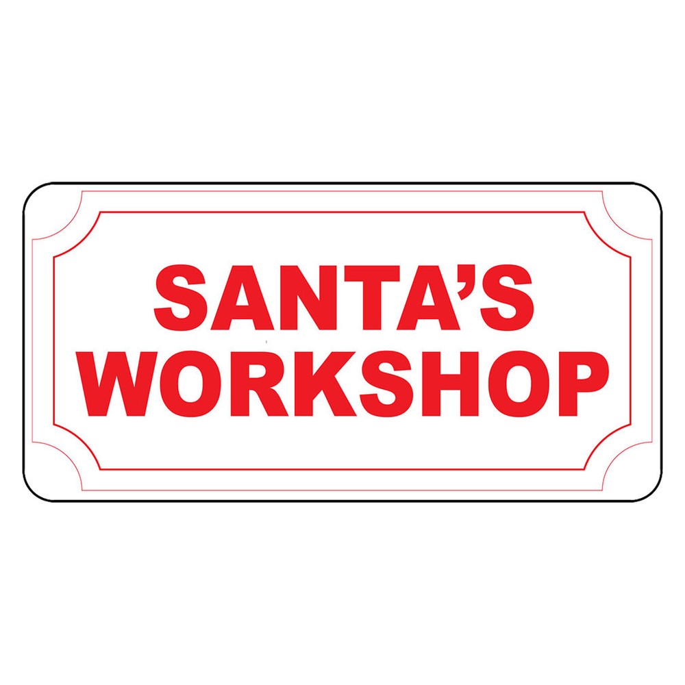 Santa’S Workshop Red Retro Vintage Style Metal Sign – 8 In X 12 In With Holes