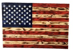 Handmade Distressed & Burned Wood American Flag 13×26 Inches