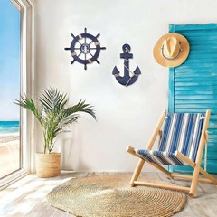 11-Inch Wooden Ship Wheel and 13-Inch Nautical Anchor Wall Art Decor Set