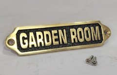 Brass Garden Room Sign Plaque Door Plate Wall Sign Vintage Style