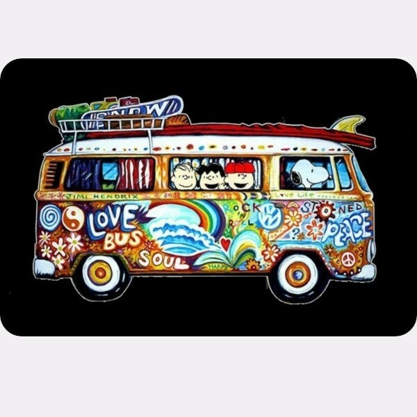 1960s VW Bus with Peanuts Characters ***Classic Car Tin Sign*** 8″ x 12″
