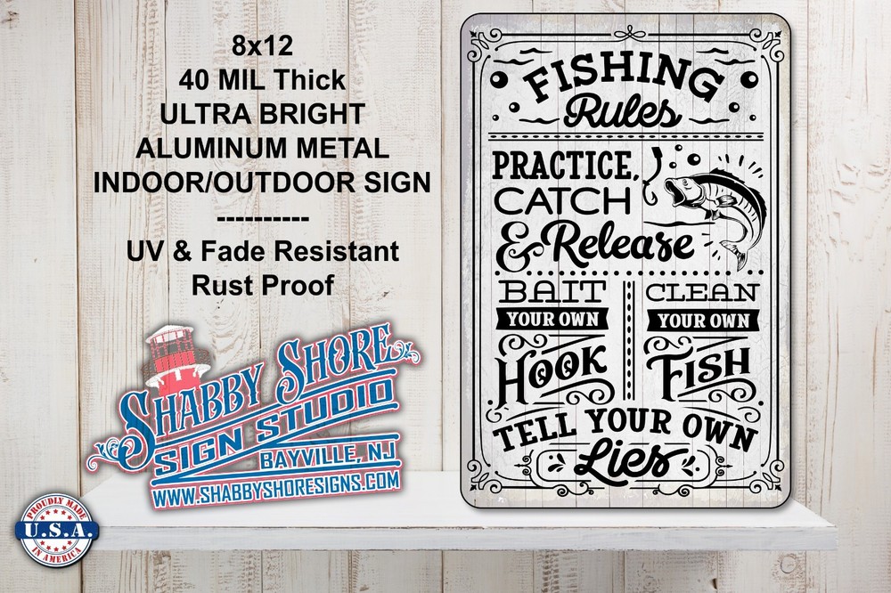 Fishing Rules Sturdy Metal Indoor/Outdoor Sign 8×12