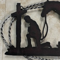 Praying Cowboy Kneeling at Cross Horse Rustic Metal Western Wall Decor Memorial