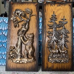 VTG Wildlife Copper Colored Plaques, Deer And Bears, Lot Of 2, Made In Canada