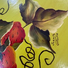 Hand Painted Strawberry Wood Wall Plaque Signed Folk Art Country Decor 11×9