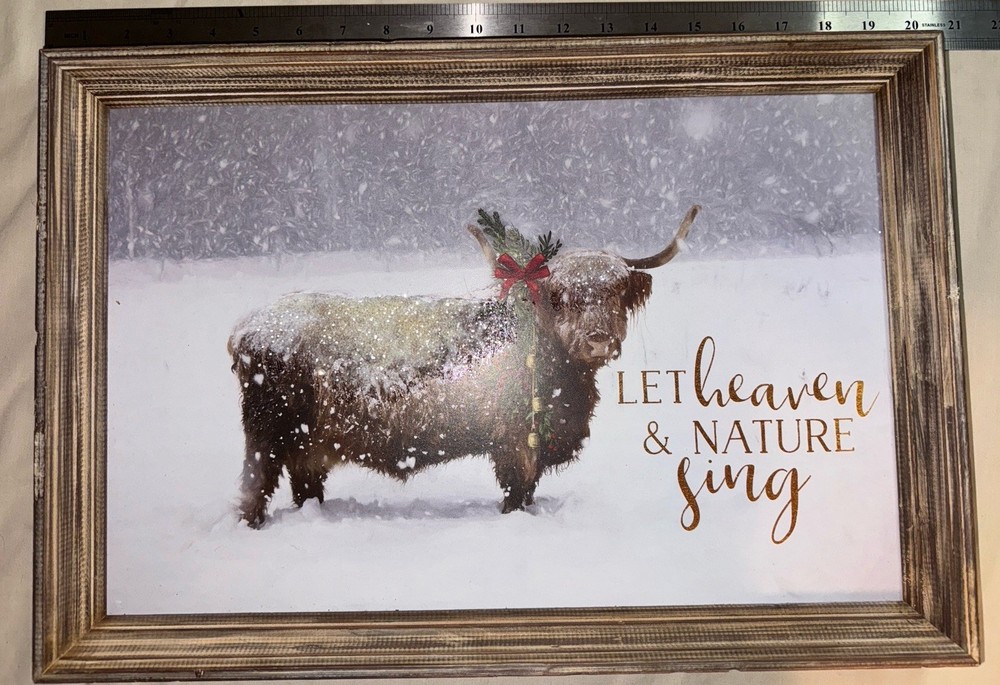 Rustic Christmas Highland Cow Wall Art Farmhouse Sign 19×13.75” Hobby Lobby