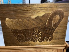 Covered Wagon Inlaid Wood Design. Hand Crafted. Wood Plaque. Wall Hanging Decor