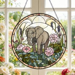 Elephant Flower Suncatcher Personalized Stained Glass Natural Animal
