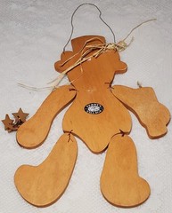 Wooden American Flag Articulated Teddy Bear Hanging Door Sign Plaque Patriotic