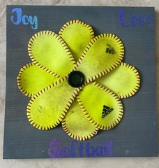 Handmade Real Softball Flower Decor Sign