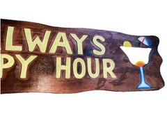 39” ALWAYS HAPPY HOUR SIGN WITH DRINKS HANGING WALL ART TIKI BAR DECOR