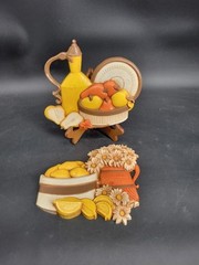 Two Vintage 1981 Syroco Homco Lemons Daisies Pears Fruit Wall Art Decor #7610 AB