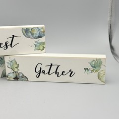 Wood Sign Country Home Decor Shelf Block Signs Welcome – Harvest – Gather 7×1.75