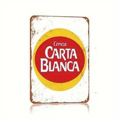 Vintage Carta Blanca Beer Tin Metal Sign Rustic Red Yellow 8×12