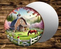 HORSE ON THE FARM Metal Round Sign for Wreath, Crafts, miniatures