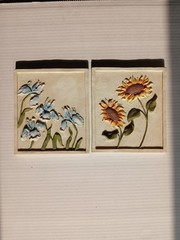 O.J Lenehan 3-D Iris And Sunflower Resin Wall Hanging Garden Tile Cottagecore