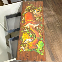 Paintings by Karen Koski Hand-Painted Rustic Wood Owl & Mushroom Wall Plaque