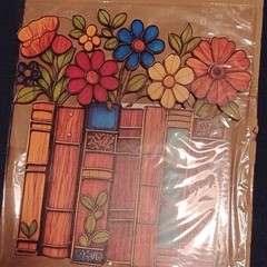 Decorative Hanging Wood Plaque Sign, Floral Books & Flowers, Multicolor