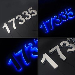 Metal Illuminated LED Blue Lighted Letter Address Plaque House Number Sign Logo