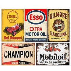 Vintage Tin Signs Set of 35 Retro Gas Oil Metal Decor for Garage Bar Kitchen
