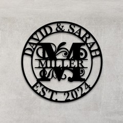 Personalized Monogram Metal Sign, Family Name Wall Decor Gift