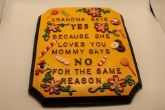 Vintage Grandma Always Says ‘Yes’ Chalkware Plaque Yellow