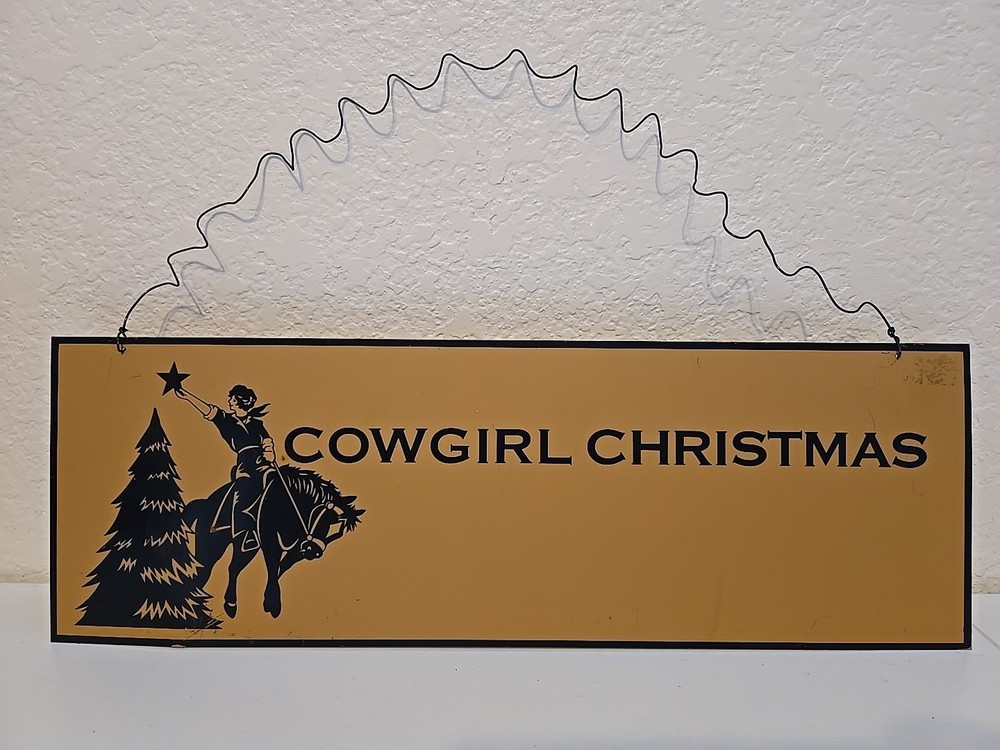 Country Farmhouse Distressed Metal sign Cowgirl Christmas 15″ x 5″