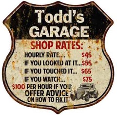Todd’s Garage Shop Rates Personalized Gift Shield Metal Sign 211110019091