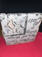 Playful Cats And Butterflies 6” Pottery Wall Plaque Or Lg. Table-top Coaster-EUC