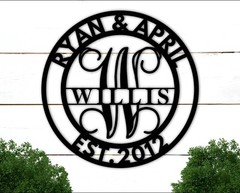Personalized Family Name Metal Sign Custom Last Name Floral Monogram Wedding Gif