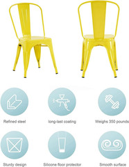 Farmhouse Tolix Style Yellow Metal Dining Chairs – Set of 4, Stackable