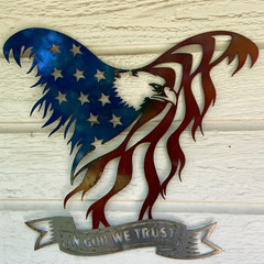 Plasma Cut Steel Metal Sign Bald Eagle American Flag In God We Trust 18×16 Wall